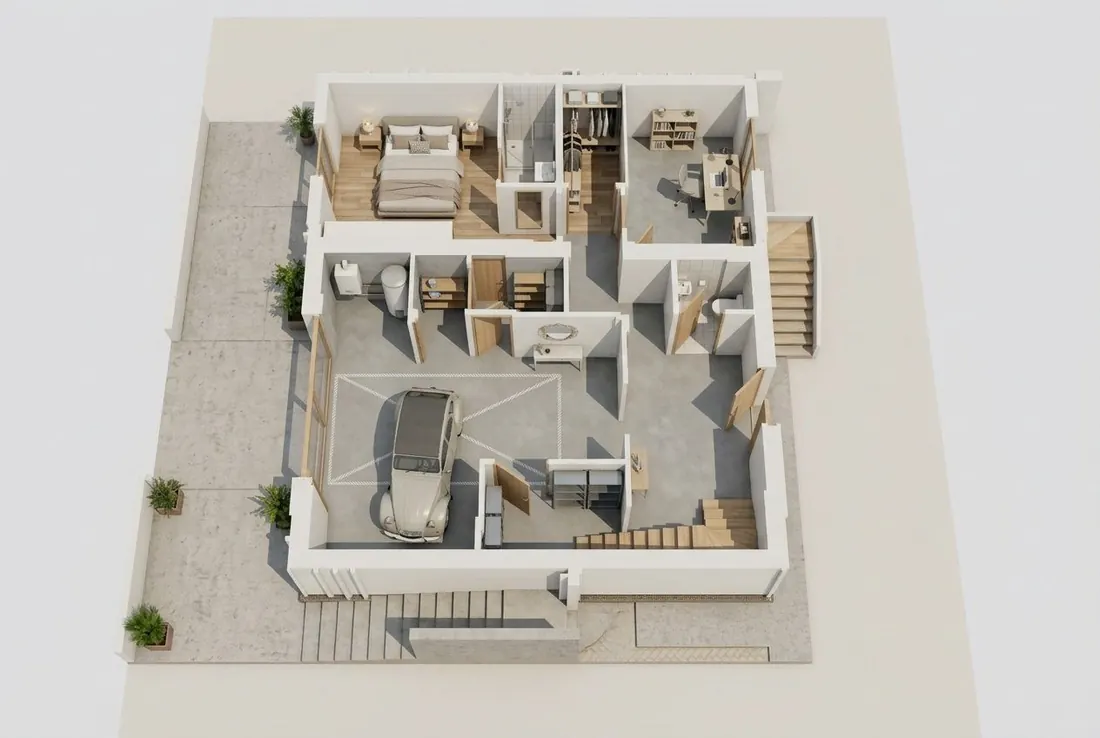 Rendu 3D en perspective du même plan, généré par BaayStudio